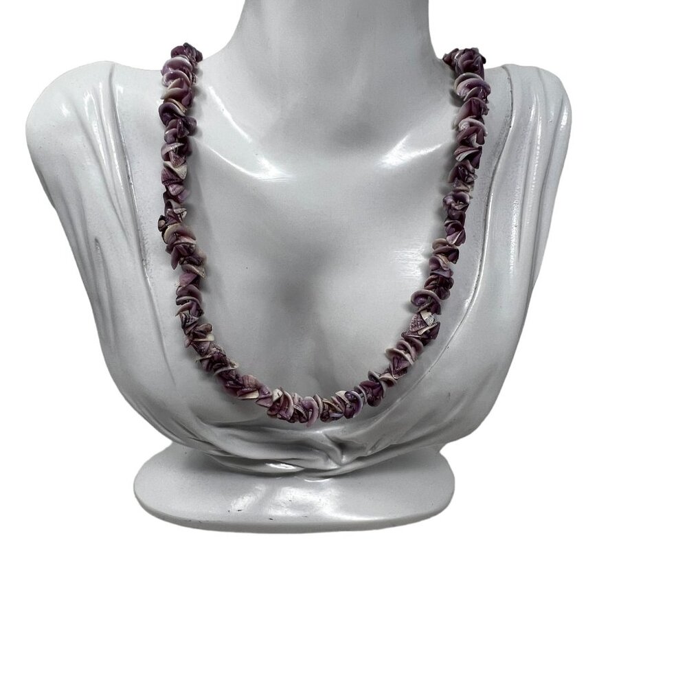 Vintage‎ Shell Necklace Purple White Shells Beach Ocean 32 inches